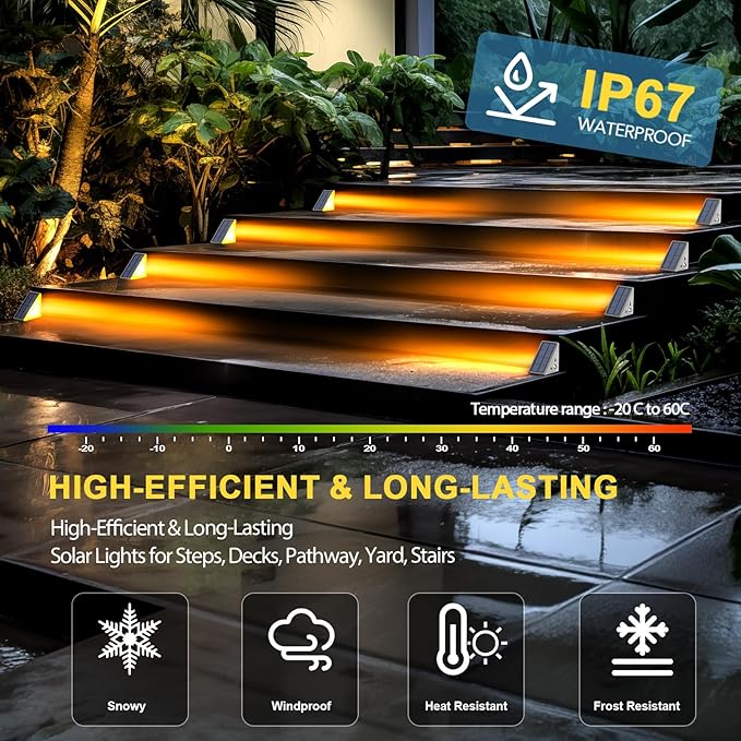 Solar Step Lights for Outside Waterproof IP67, Outdoor Stair Light 6 Pack, Solar Stair Lights Outdoor LED Outdoor Step Light Decor for Sidewalk, Deck, Front Door, Patio, Garden