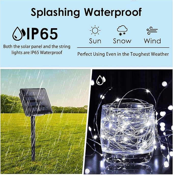 Solar String Lights Outdoor, Upgraded 2-Pack 80FT 200 LED Solar Twinkle Light for Outside, Waterproof Silver Wire 8 Modes Solar Fairy Lights for Garden Patio Tree Christmas Party Wedding (Cool White)