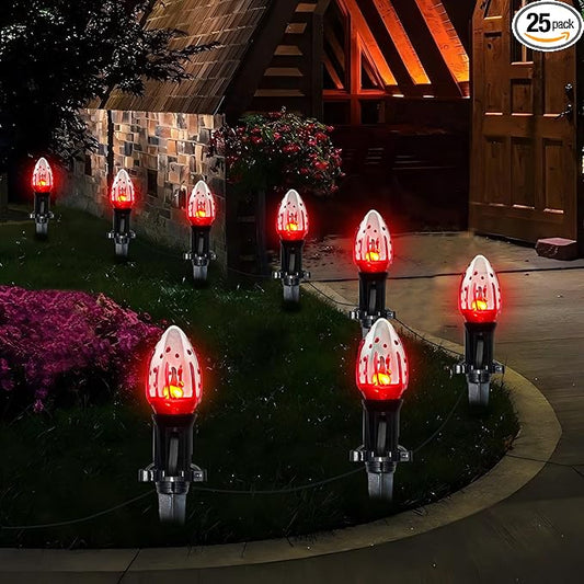 C9 Halloween Pathway Lights Outdoor, 38Ft Halloween Blood Teardrop Pathway String Lights with 25 C9 Flicker Flame Lights, Halloween Decoration Walkway Lights for Outdoor Pathways Gardens and Yards