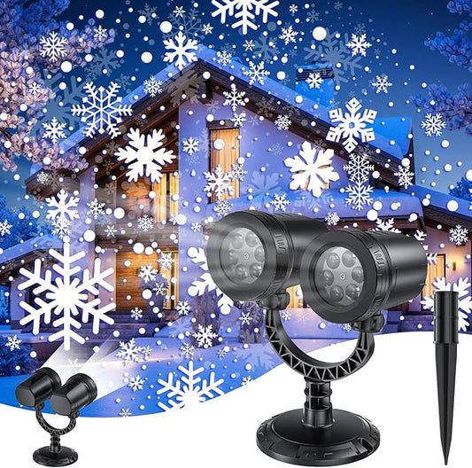 Christmas Projector Lights Outdoor - 2024 Upgraded Double Head Brighter Waterproof LED Snowflake Projector Lights for Outdoor & Indoor Parties, Garden, Patio, and Christmas Decorations