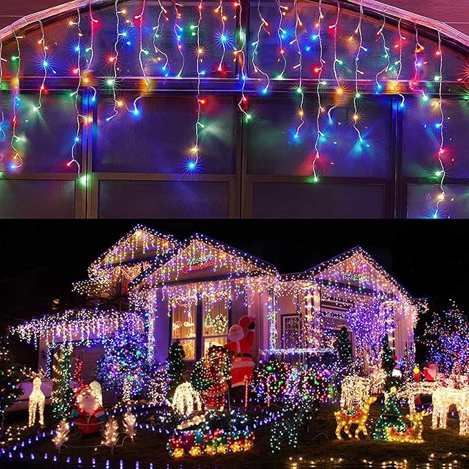 Led Christmas Lights Outdoor Christmas Decorations Hanging Light 400LED 8 Modes 75 Drops, Waterproof Outdoor Indoor Fairy Christmas Lights for Party, Holiday, Wedding Decorations (Multicolor)