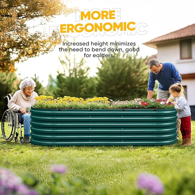 KING BIRD Raised Garden Bed Kit 2025 Upgraded Quick-Setup Galvanized Planter Garden Box Outdoor for Gardening, Vegetables, Flowers, 94x36x23 in, Green