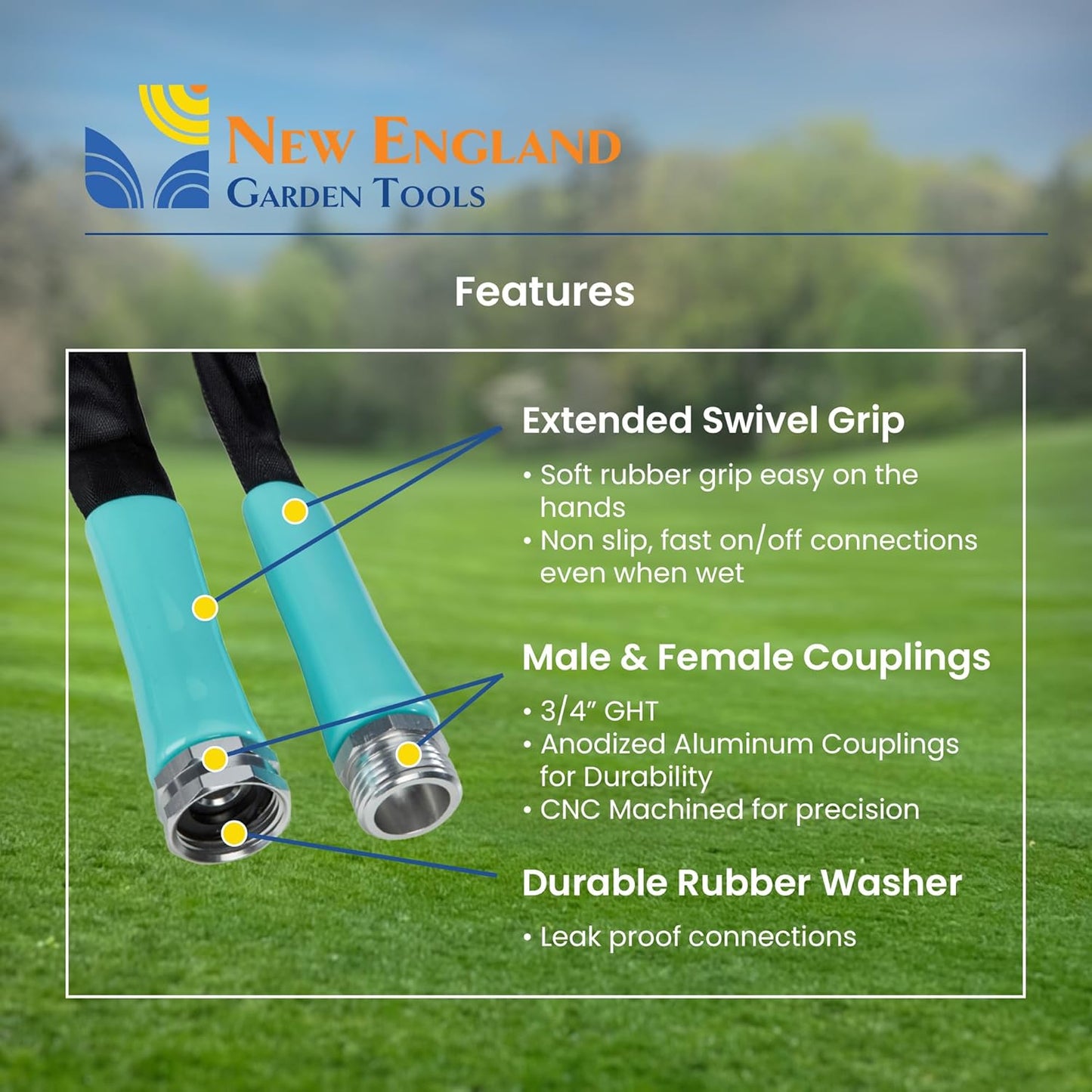 Flat Garden Hose (50 foot x 5/8 inch) Lightweight, Durable Fiber Jacket, Flexible & Kink Free, Non-Expandable Water Hose, Easy Handling in All-Weather Conditions, 700009 by New England Garden Tools