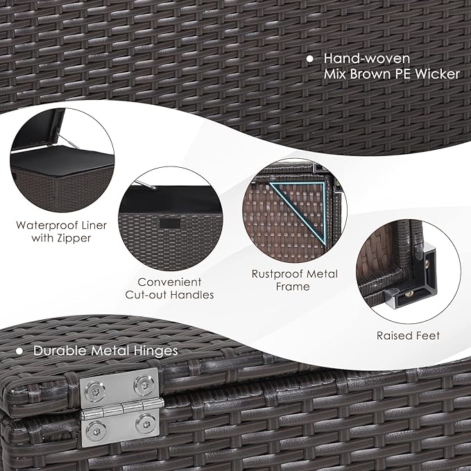 RELAX4LIFE Outdoor Storage Box 72-Gallon - Outside Wicker Storage Bin with Waterproof Zippered Liner, Gas Strut, Package Delivery Boxes for Outside, Accessories, Garden Tools Storage Deck Box