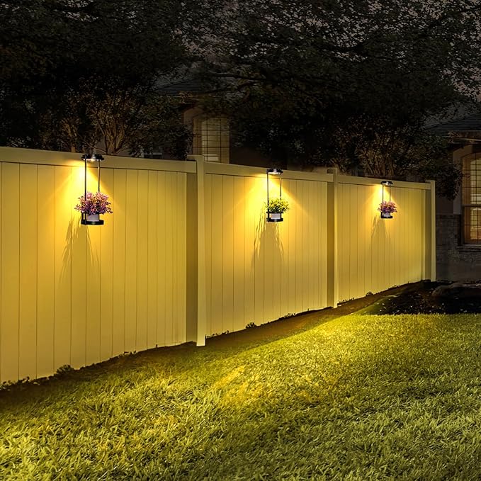 Solar Yard Wall Light with Plant Stands, Wireless Outdoor Solar Wall Lamp with 2 Modes & IP45 Waterproof Dusk to Dawn LED Outdoor Solar Lights for Garden Patio Yard Decoration (1Pack)