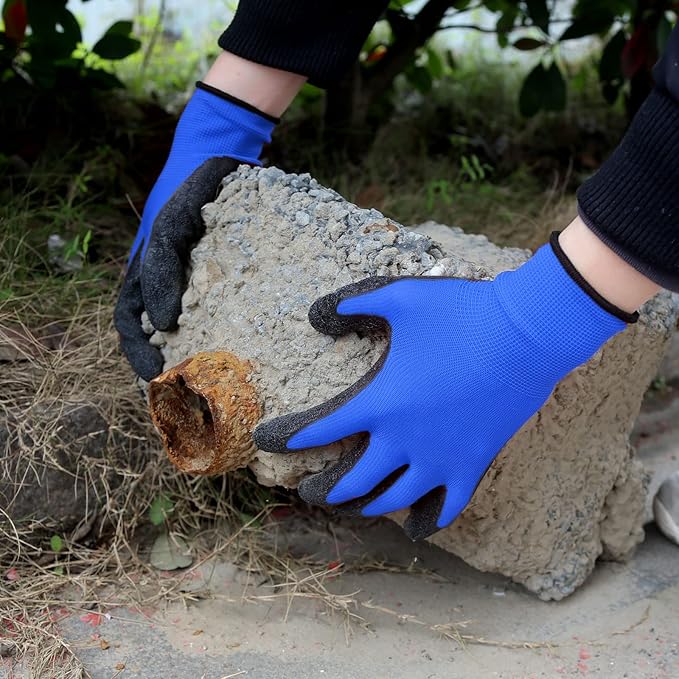 Evridwear Crinkle Latex Rubber Hand Coated Safety Work Gloves for Men Women General Multi Use Construction Warehouse Gardening Assembly Landscaping (XK-Size) Blue 120 Pairs Pack