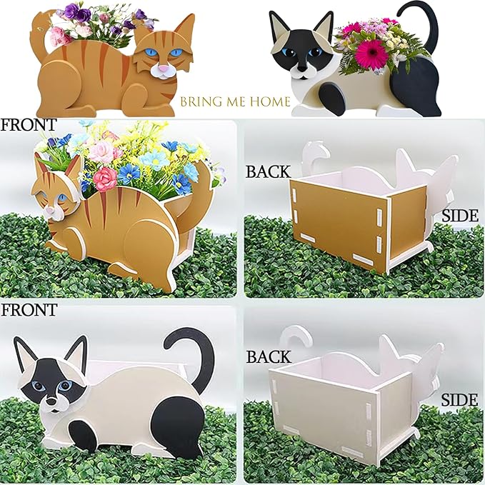 Black and White Cat Planter Plant Pots,Cute Garden Cat Flower Planter,Cat Planters Birthday Gifts for Women,Office,Indoor/Outdoor Decor(12.5 * 5.6 * 7.8in)