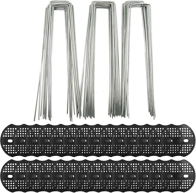50 PCS Garden Landscape Stakes Staples and Gasket, Thick Heavy Duty Yard Ground Pin for Weed Barrier SodFabric for Weed Barrier Irrigation Tubing Garden Decor, Securing Lawn Fabric, Weed Barrier