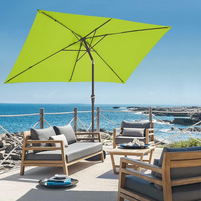 JEAREY 6.5x10 ft Rectangular Patio Umbrellas Outdoor Market Umbrella with Push Button Tilt and Crank, Rectangle Table Umbrella 6 Sturdy Ribs UV Protection for Pool Garden Backyard Deck, Apple Green