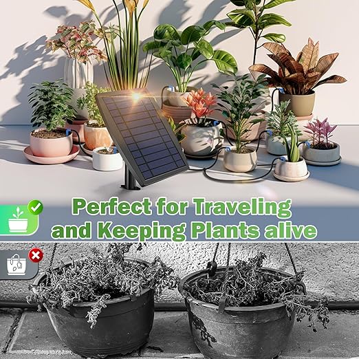 IPOW Upgrade 12 Timer Modes Supports 30 Pots 100% Anti-Siphoning Solar Irrigation System Automatic Watering System for Balcony, Indoor & Outdoor Plants, Garden, and Potted Plants