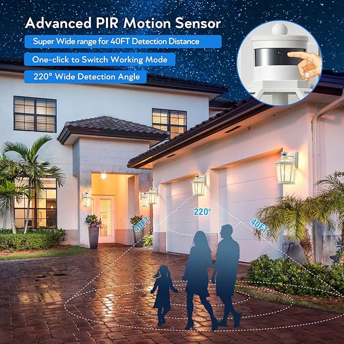 VIANIS Motion Sensor Outdoor Exterior Light Fixture, White Outdoor Porch Lights Wall Mount, Waterproof Dusk to Dawn Coach Lantern, Modern Outdoor Lights Fixtures for Garage, Front Door