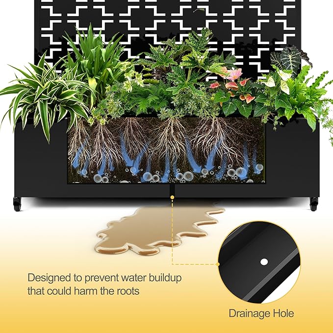 Raised Garden Bed with Trellis and Wheels,73"x47"x16" Metal Raised Garden Bed,Black Squared Metal Planter with Climbing Trellis for Vines & Vegetables