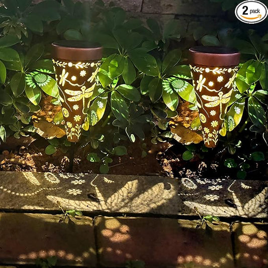 2 Pack Dragonfly Solar Pathway Lights: Outdoor, Waterproof Solar Walkway Lights for Garden, Backyard Patio, Path Yard, Lawn