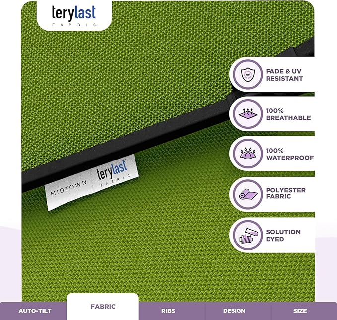 Midtown Umbrellas 10-Year-No-Fade - 10 Ft - UV Proof Pear (Green) Polyester Fabric - Umbrella Outdoor Patio, Aluminum Frame Large Patio Umbrella for Garden, Pool & Deck - Black Pole