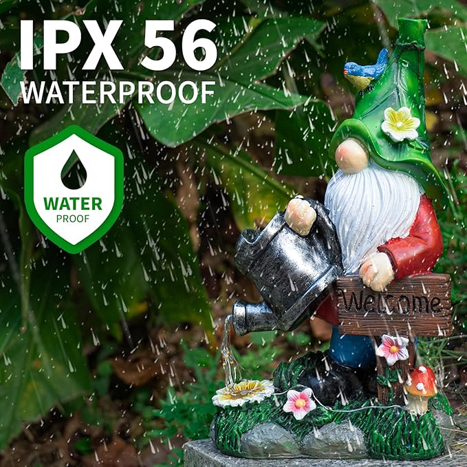 mopha Garden Gnomes Statues Outdoor Decor with Watering Can Solar Lights Resin Figurines Outside Decoration for Patio Yard Lawn Porch Ornaments Clearance Gardening Gift