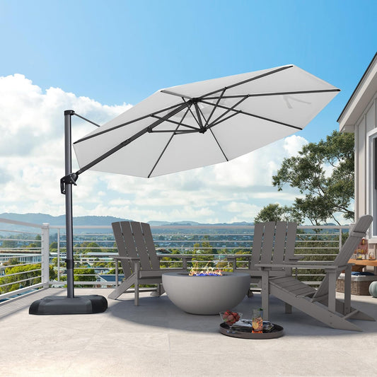 PURPLE LEAF 11 Feet Patio Umbrella Outdoor Cantilever Round Umbrella Aluminum Offset Umbrella with 360-degree Rotation for Garden Deck Pool Patio White