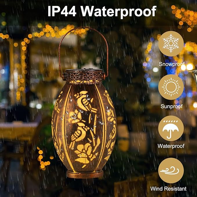 pearlstar 2 Pack Solar Lantern Hanging Light Outdoor Waterproof Decorative Metal Solar Lamp for Table Garden Yard Patio Balcony Pathway,Copper,Perfect Gift for Women/Mom/Men,Cardinal-2