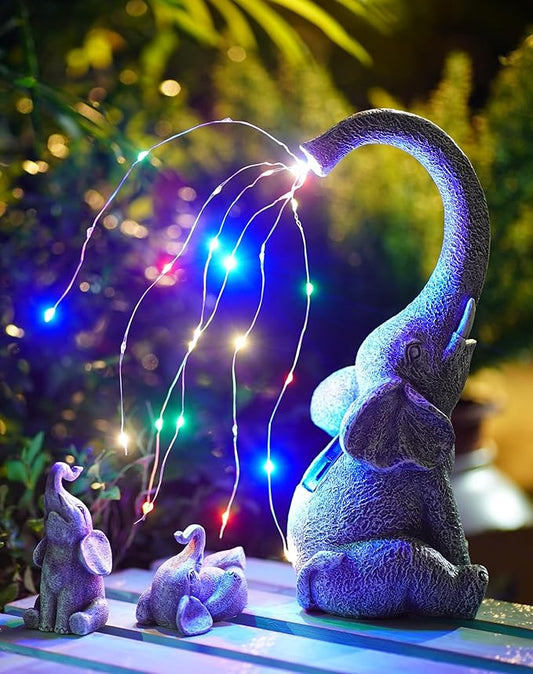 Goodeco Garden Elephant Statue Outdoor - Elephant Gifts with Solar Watering Lights, Siting Elephant Figurine Perfect for Yard, Patio, and Pathway Decor - Ideal Gardening Gifts
