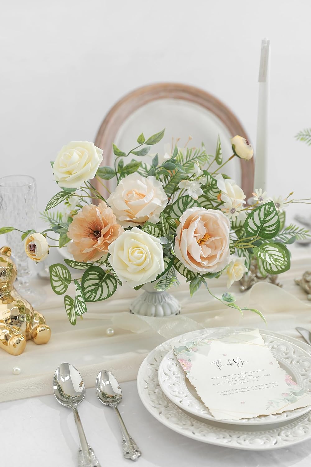 Flesh Color Artificial Flowers Silk Fake Roses Peonies Greenery Combo Box Set for DIY Wedding Bouquets Bridal Shower Centerpieces Floral Arrangements Party Tables Home Decoration