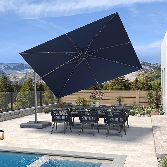 PURPLE LEAF 11.5' X 8' Left-right Tilting Outdoor Patio Umbrella Swivel Offset Cantilever Heavy Duty Rectangle Aluminum Umbrella with UV Resistant for Deck Pool Patio Backyard, Ocean Slate
