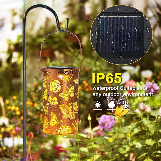Mothers Day Gifts, 2 Pack Butterfly Solar Lanterns Outdoor Hanging Lantern Lights, Flower Pattern Waterproof LED Garden Decorative Light for Patio Yard Pathway Lawn Front Porch Tree