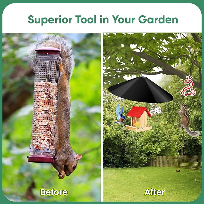 24-inch Large Squirrel Proof Bird Feeders for Outside Hanging,Outdoor Squirrel Baffles for Bird Feeders Pole, Bird House Guard for Outdoor Shepherd’s Hook, Black Color