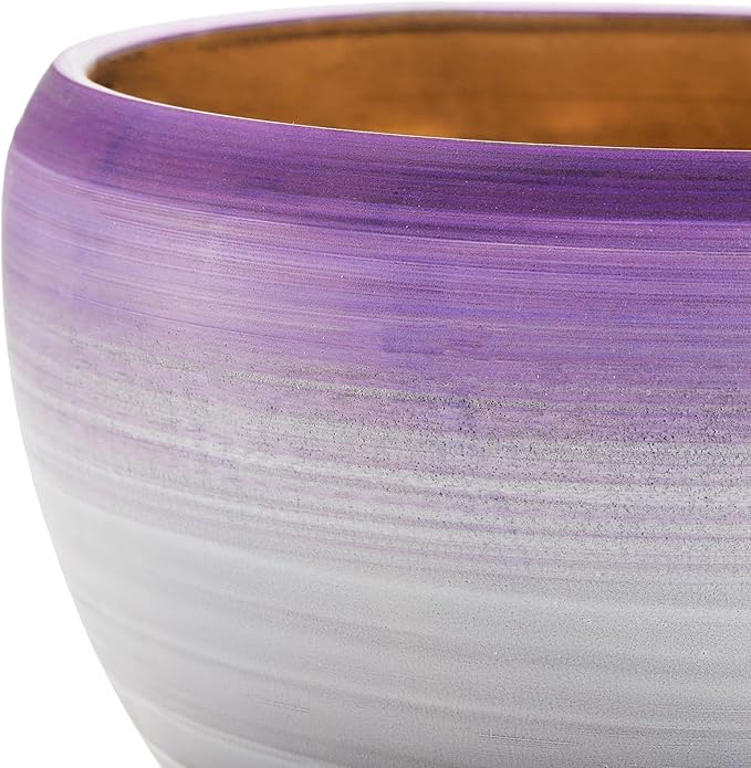 SOUJOY Set of 3 Ceramic Flower Pots, Gardening Plant Pot with Drainage Holes and Saucer, 7/5/4 inch Purple Round Succulent Herbs Cactus Planter for Indoor Outdoor