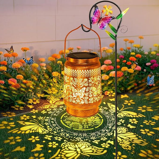 Solar Lanterns Outdoor Garden Decor Butterfly Hanging Lantern Lights, Birthday Gifts for Women Mom Grandma Waterproof Metal Solar Lights LED Decoration with Shepherd Hook for Garden Yard Patio Porch