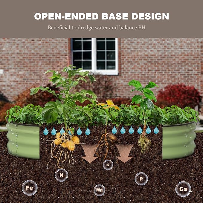 Raised Garden Bed, 6x3x1ft Galvanized Outdoor Planter Beds with Safety Edging and Gloves, Oval Metal Planter Box for Gardening Vegetables Flowers Herb