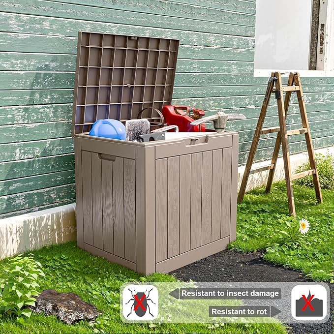 31 Gallon Waterproof Outdoor Storage Box,Resin Deck Box,Lockable Outside Storage Box Container for Patio Furniure,Garden Tools (31 Gallon,Grey)