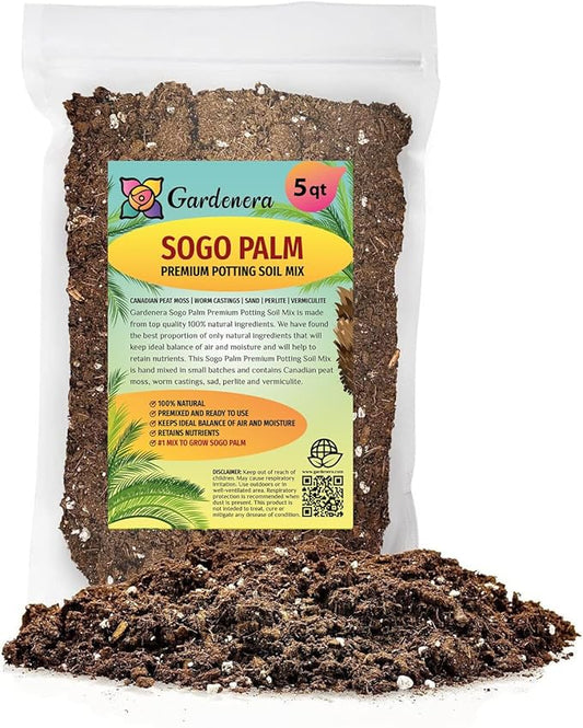 Premium SOGO Palm Plant Soil Mix by Gardenera - Stimulate Growth and Elevate Exquisite Beauty with Nourishing Formula - 5 Quart