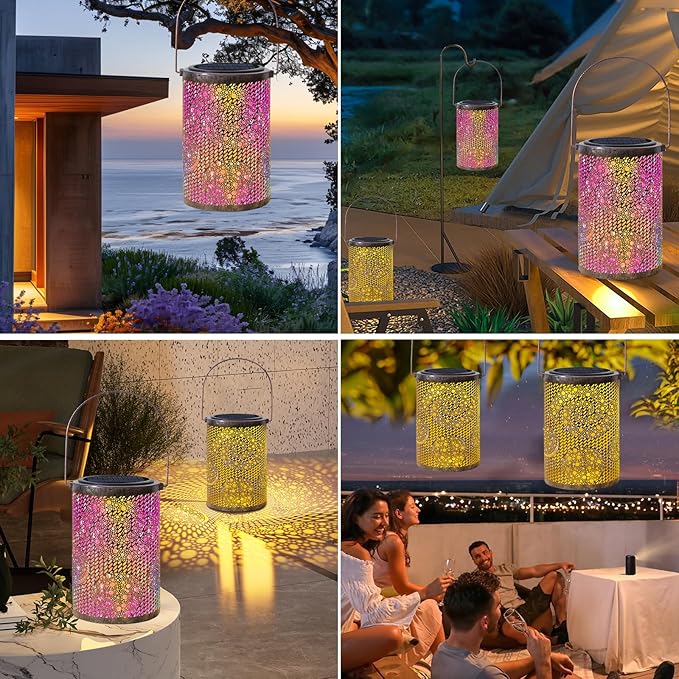 Solar-Powered Iron Art Lantern - Two Lighting Modes Waterproof Hanging Ambiance Lighting for Gardens & Patios, Perfect as Decorative Gift Housewarming Gift Mom Gifts (Bubble)