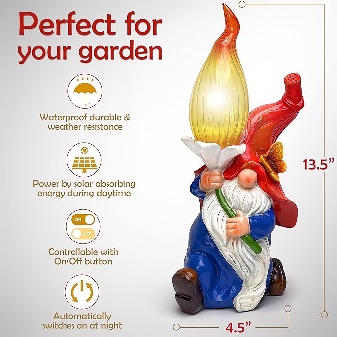 Daisy & Olive | Garden Gnome, Solar Large Gnomes, Outdoor Decorations for Patio, Solar Garden Gnomes Outdoor, Garden Gnome Gifts, Outdoor Garden Decor, Sister Gift | Gift for Women| Yard Decor.