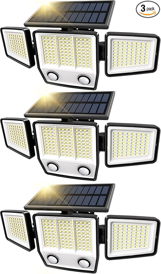 Solar Motion Sensor Outdoor Lights Waterproof - 3000LM 3 Modes Security Lights Outdoor 270° Illumination IP65 LED Solar Flood Wall Light for Garden Yard Patio Pathway (3 Pack)
