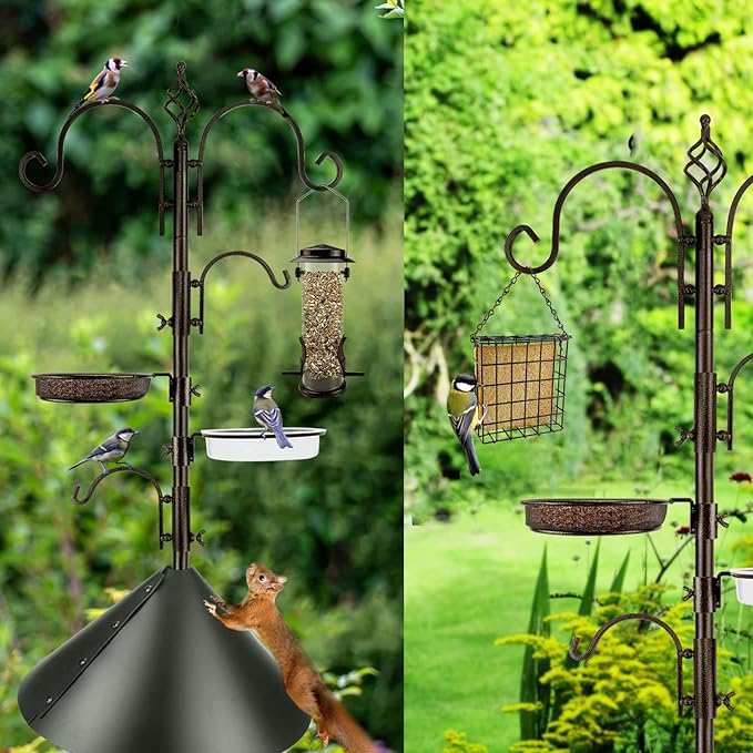 Bird Feeding Station Kit with Squirrel Baffle and Suet Cage Wild Bird Feeder Kit with Mesh Tray, Fruit Hook, and Double W Hook for Attracting Wild Birds