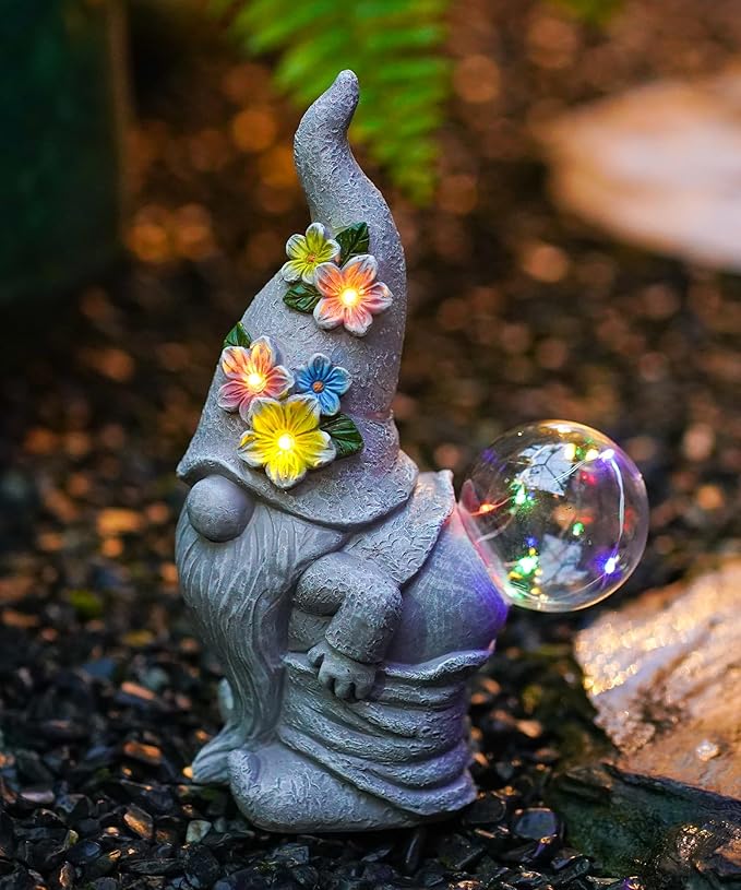 Solar Gnome Statue for Garden Decor: Outdoor Sculpture for Yard Lawn Porch Balcony Patio - Ideal Gift for Lover Mom Women Grandma