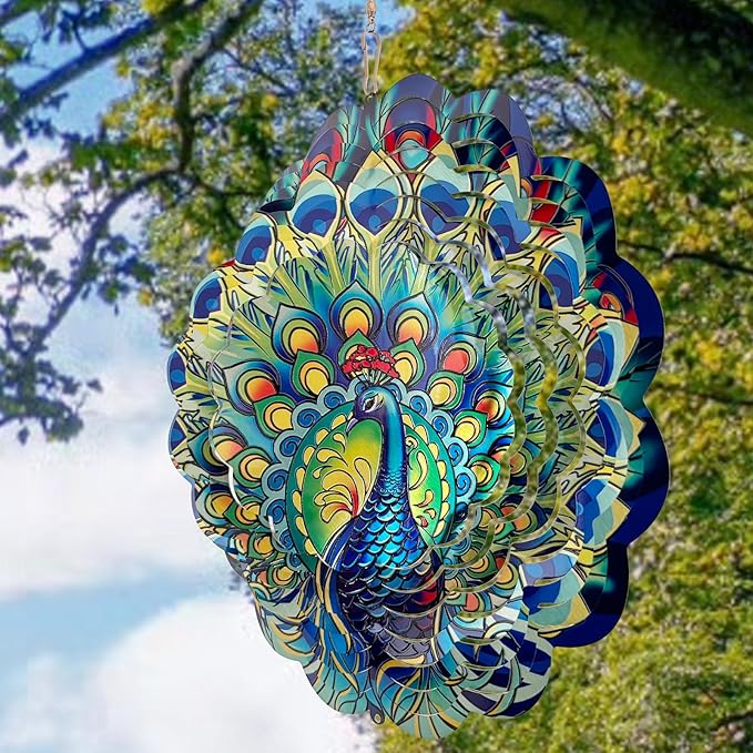 Peacock Wind Spinners Metal Peacock Gifts for Mom Women Grandma,12inch Hanging Wind Spinner for Outdoor&Indoor Decor Wind Kinetic Christmas Ornament Gifts for Yard Garden Decoration