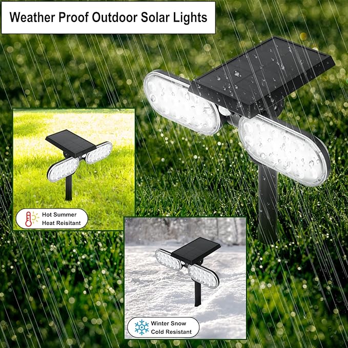 Luwint Solar Motion Lights Outdoor, Waterproof Solar Powered Flood & Security Lights for Outside, 2 Heads Swivel 360 Angle Solar Lights with Ground Stake