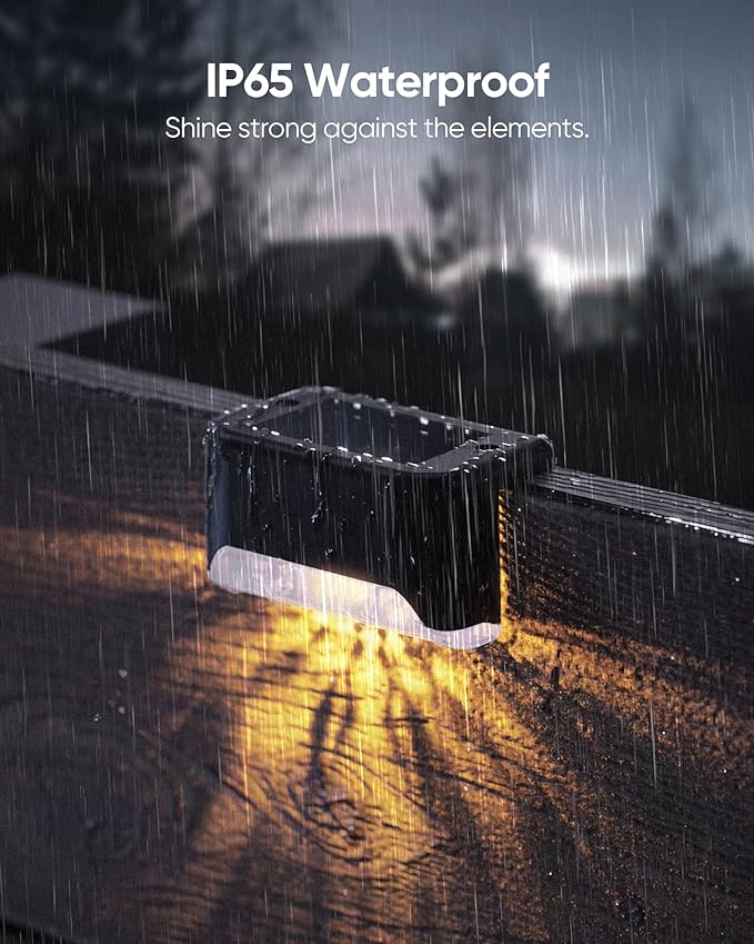 JACKYLED Solar Deck Lights 16 Pack Solar Fence Light Solar Powered Outdoor Step Light IP65 Waterproof LED Solar Pathway Light for Deck Fence Railing Garden Patio StairYard, Black