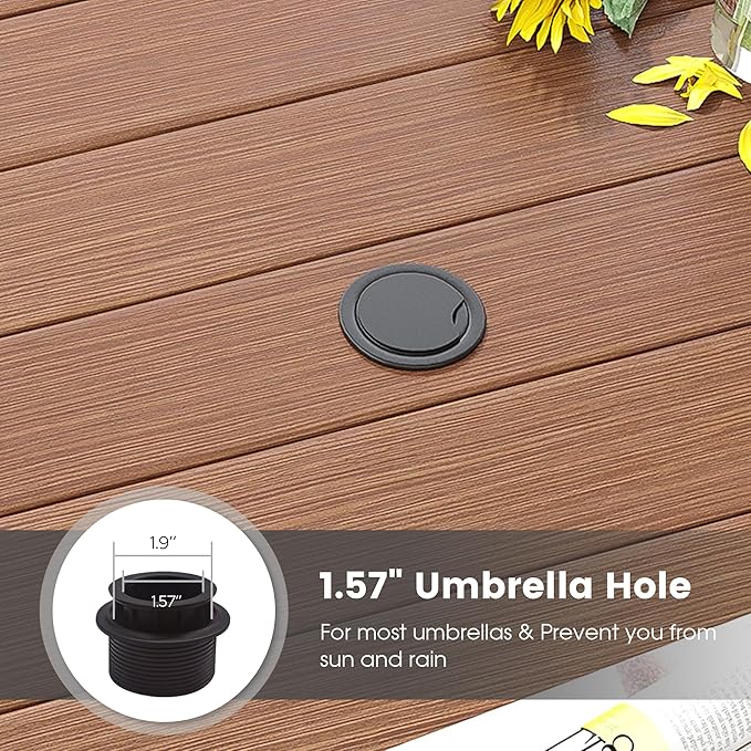 DIFY 48" Round Patio Dining Table for 6, All Weather Round Outdoor Metal Dining Table with 1.57" Umbrella Hole, Perfect for Backyard Lawn Garden, Walnut