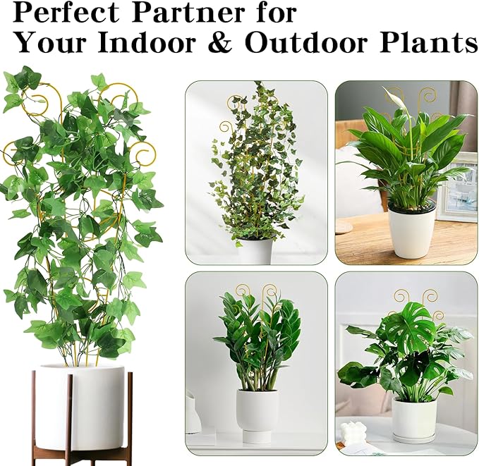 ZOUTOG Trellis for Climbing Plants Indoor 30 Inch, Houseplant Trellis for Potted Plants Metal 4Pcs for Vine Ivy Flower Support,Moon Shape,Golden
