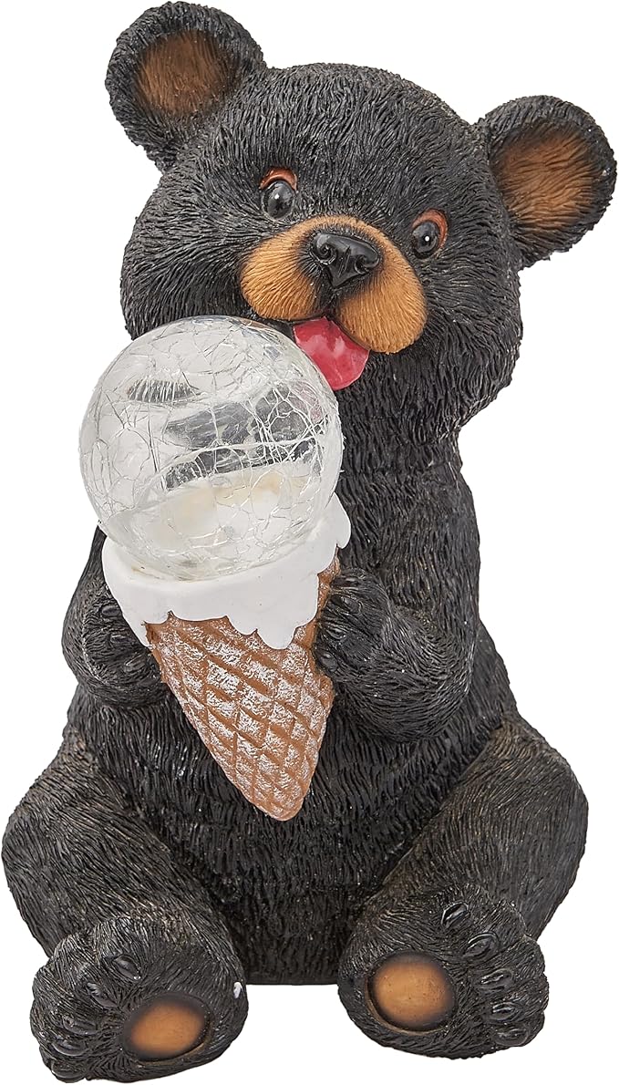 The Roo - Black Bear Solar Light Figurine - Outdoor Waterproof Garden Statue - Animal Garden Decor Light - Solar Lantern for Outside - Housewarming Gifts - Patio, Yard, and Lawn