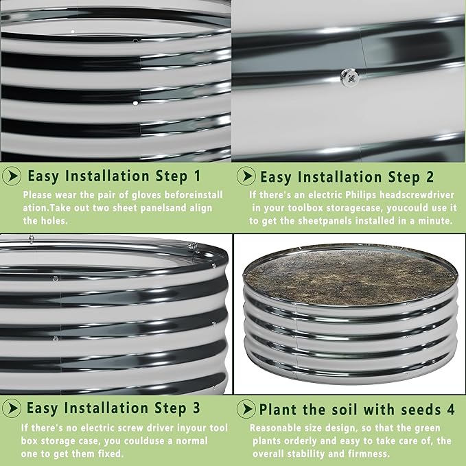 2PCS 3x3x1FT Galvanized Raised Garden Bed Kit,Vegetable Boxes-Round Metal Flower Box,Large Planter Raised Beds Outdoor Garden for Planting,Fruit,Herb-Sliver