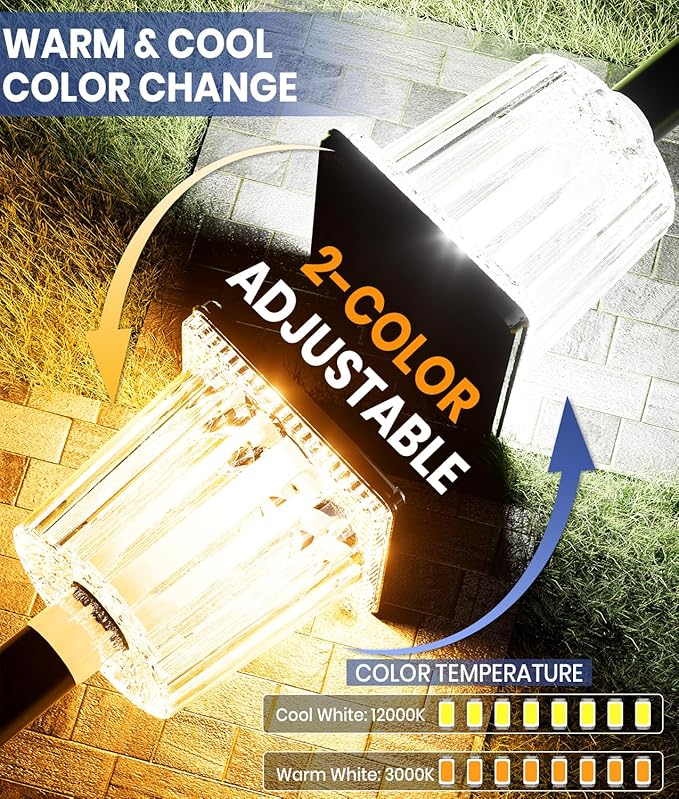 Super Bright Solar Pathway Lights Outdoor Powered,Adjustable Warm&Cool White,Waterproof IP65 Garden Decor Landscape Lighting Outside for Yard/Patio/Walkway/Driveway/Landscape (Obsidian Black, 6 Pack)