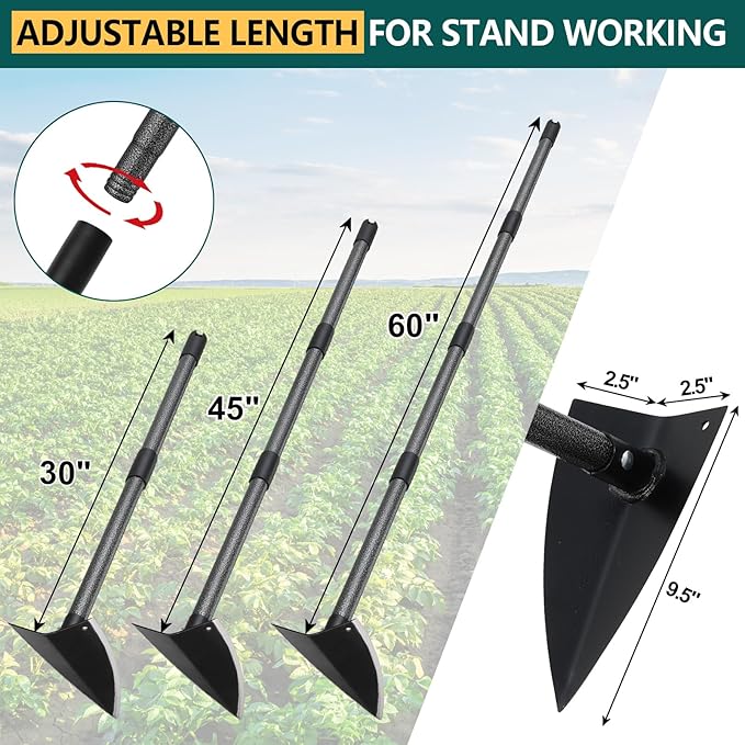 Hoe Garden Tool, Triangle Hoe Gardening Weeding Tool, 60" Long Handle Heavy Duty Manual Weeder Gardening Hand Tools for Weeding, Digging, Loosening Soil