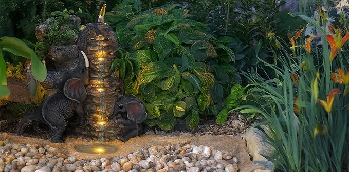 Outdoor Elephant Figurine Lights Animal Solar Garden Statue Decor, Decorative Mothers Day Mom Gifts, Outdoor Decor for Patio