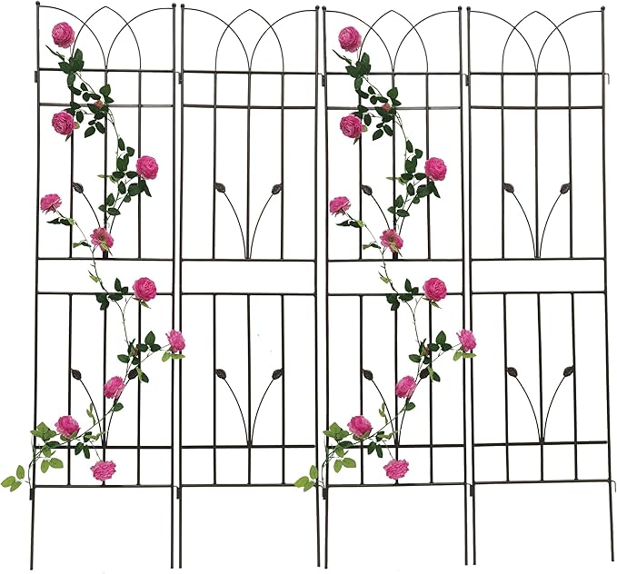 4 Pack Metal Garden Trellis 71" Black Fence Rustproof Garden Trellis for Climbing Plants Support Roses Flower Outdoor Lawn, Brown