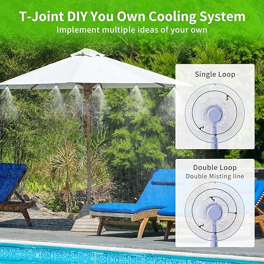 Misting Irrigation Kit Plant Watering System Fittings with 1/4 inch 1/2 inch Blank Distribution Tubing Hose Adjustable Nozzle Emitters Sprinkler Barbed Fittings Greenhouse