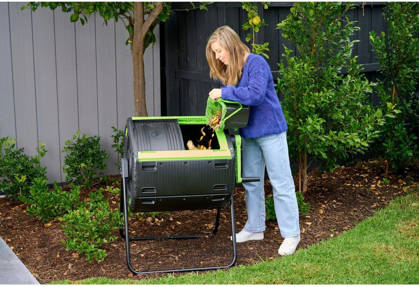 Compost Tumbler 48 Gallon Dual Compartment - Easy Turning Geared Design