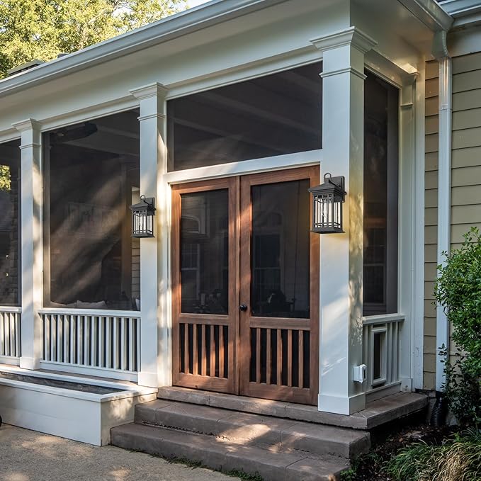 Outdoor Porch Lights Wall Mount, 2 Pack 12.4 Inch Outdoor Wall Lantern With E26 Sockets & Seeded Glass, Classic Exterior Lighting Fixtures, Waterproof Black Porch Light Fixtures For House, Garage